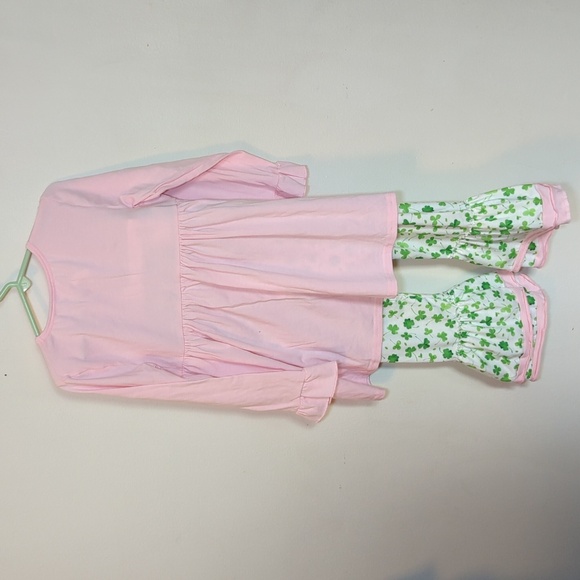 Boutique St. Patrick's Day Set Pants + Tunic Pink and Green Girls Size 6-7 - Picture 3 of 7